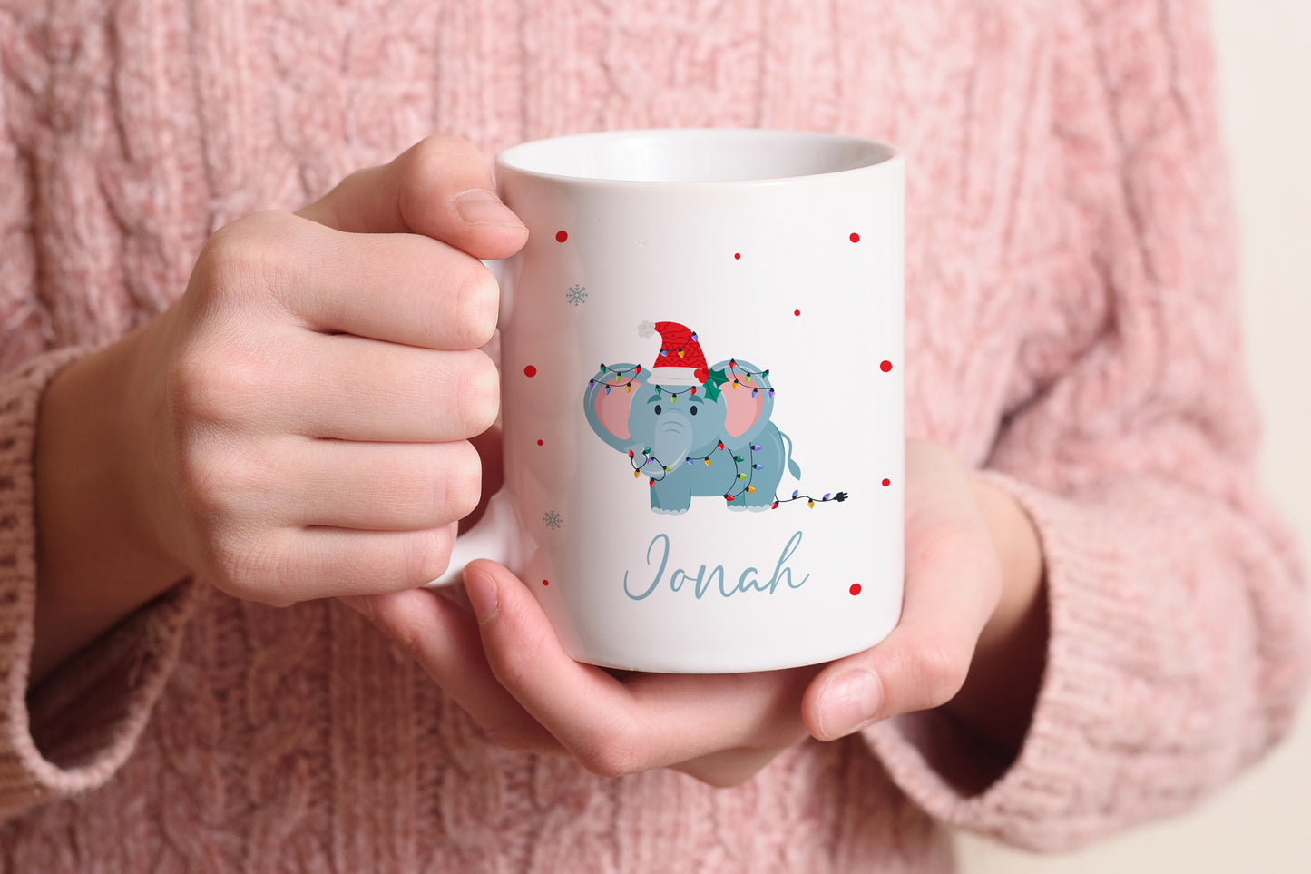 Keramik Tasse mit Name | Weihnachts- Elefant