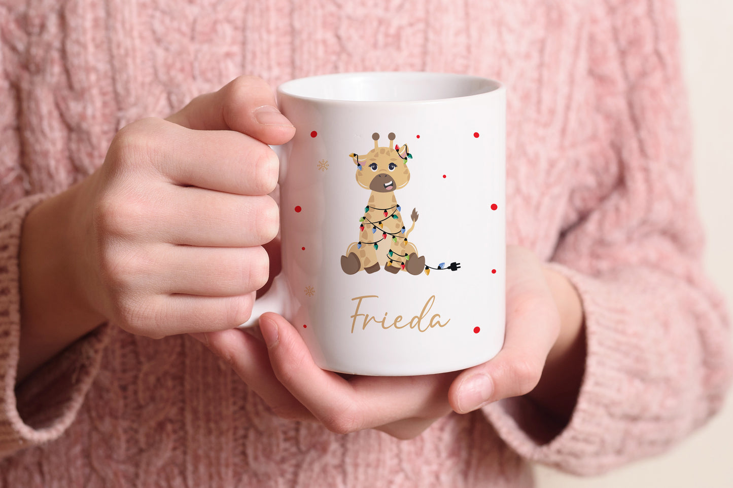 Keramik Tasse mit Name | Weihnachts- Giraffe