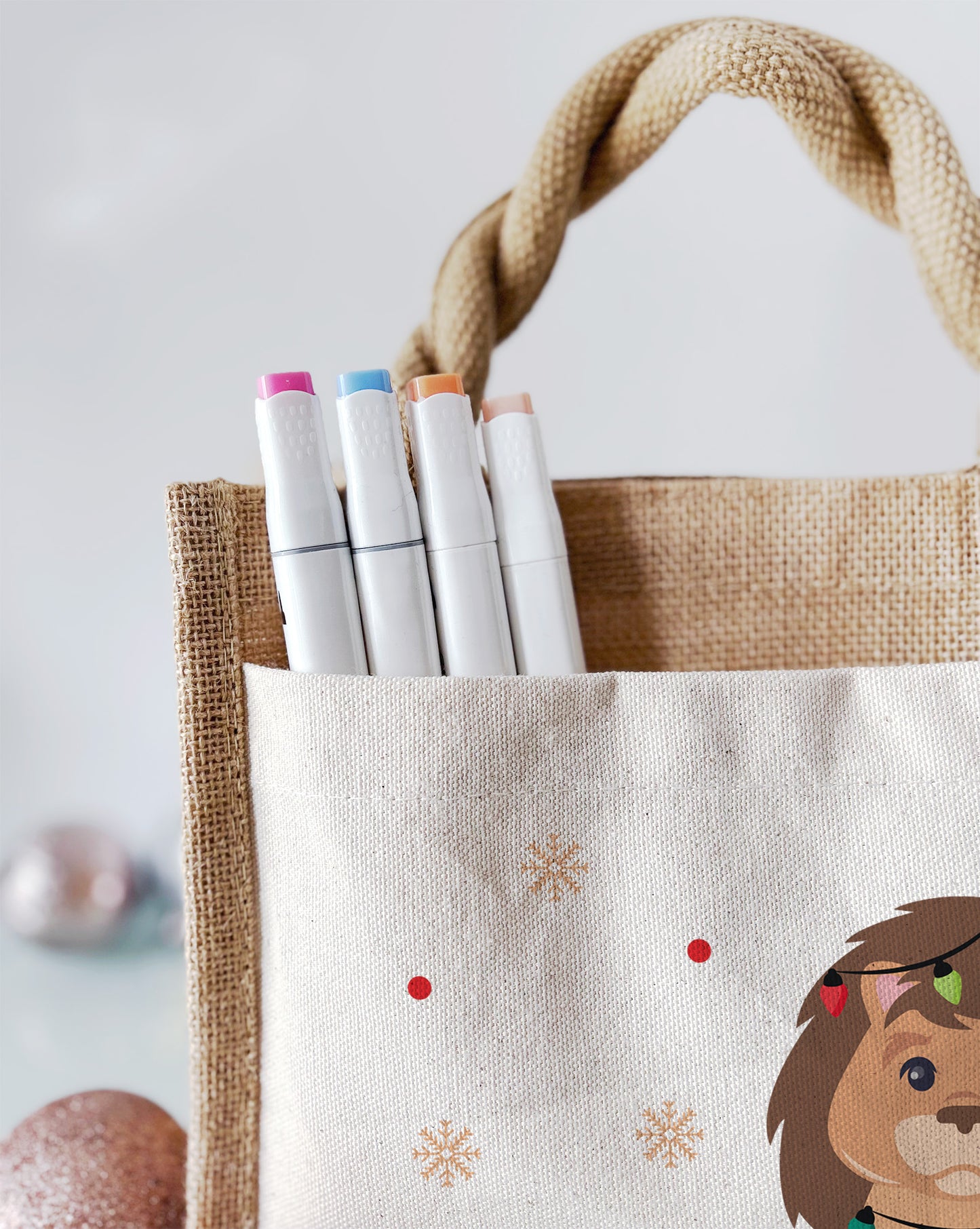 Jute Pocket Tasche mit Namen | Weihnachts- Löwe