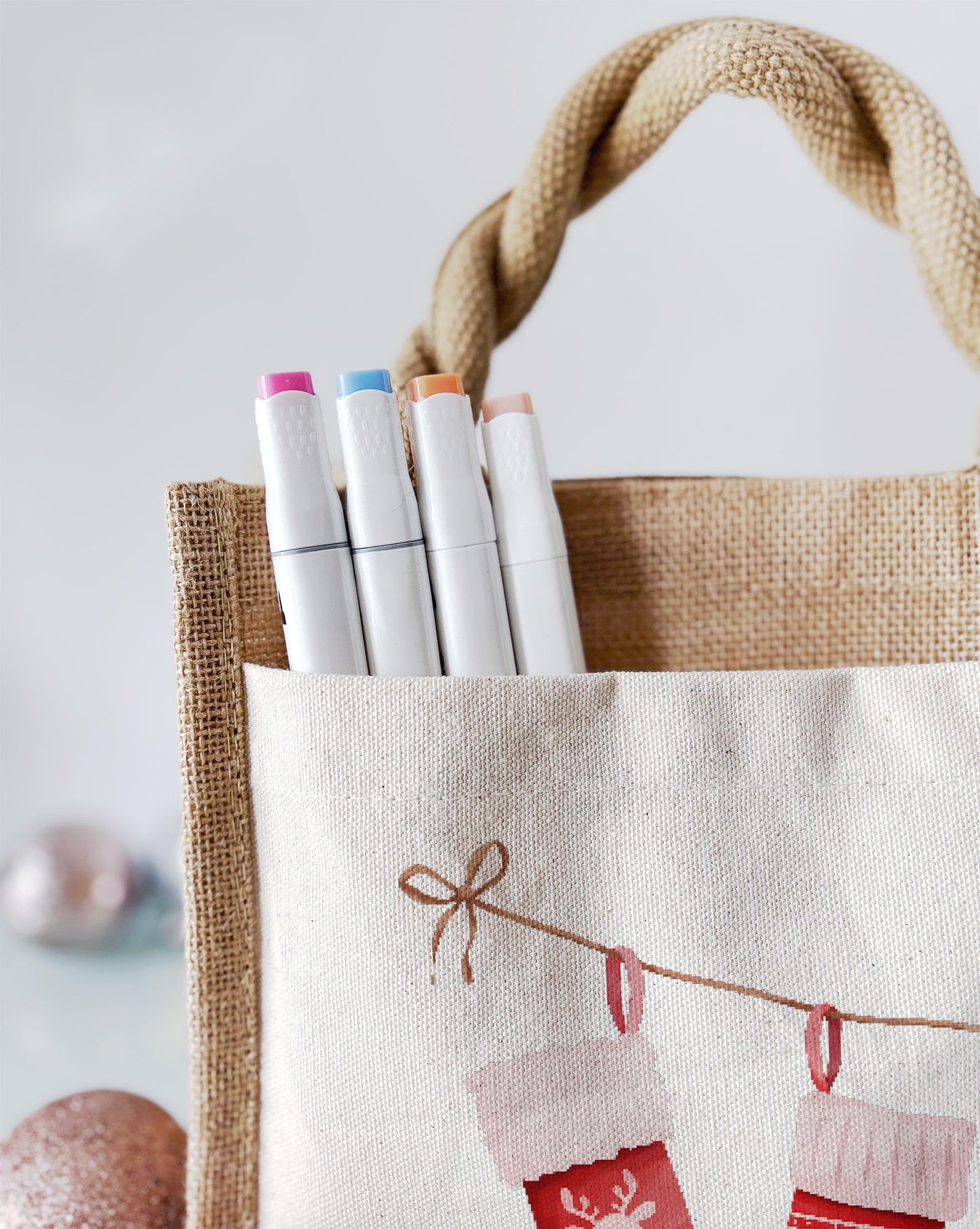 Jute Pocket Tasche mit Namen | Socken