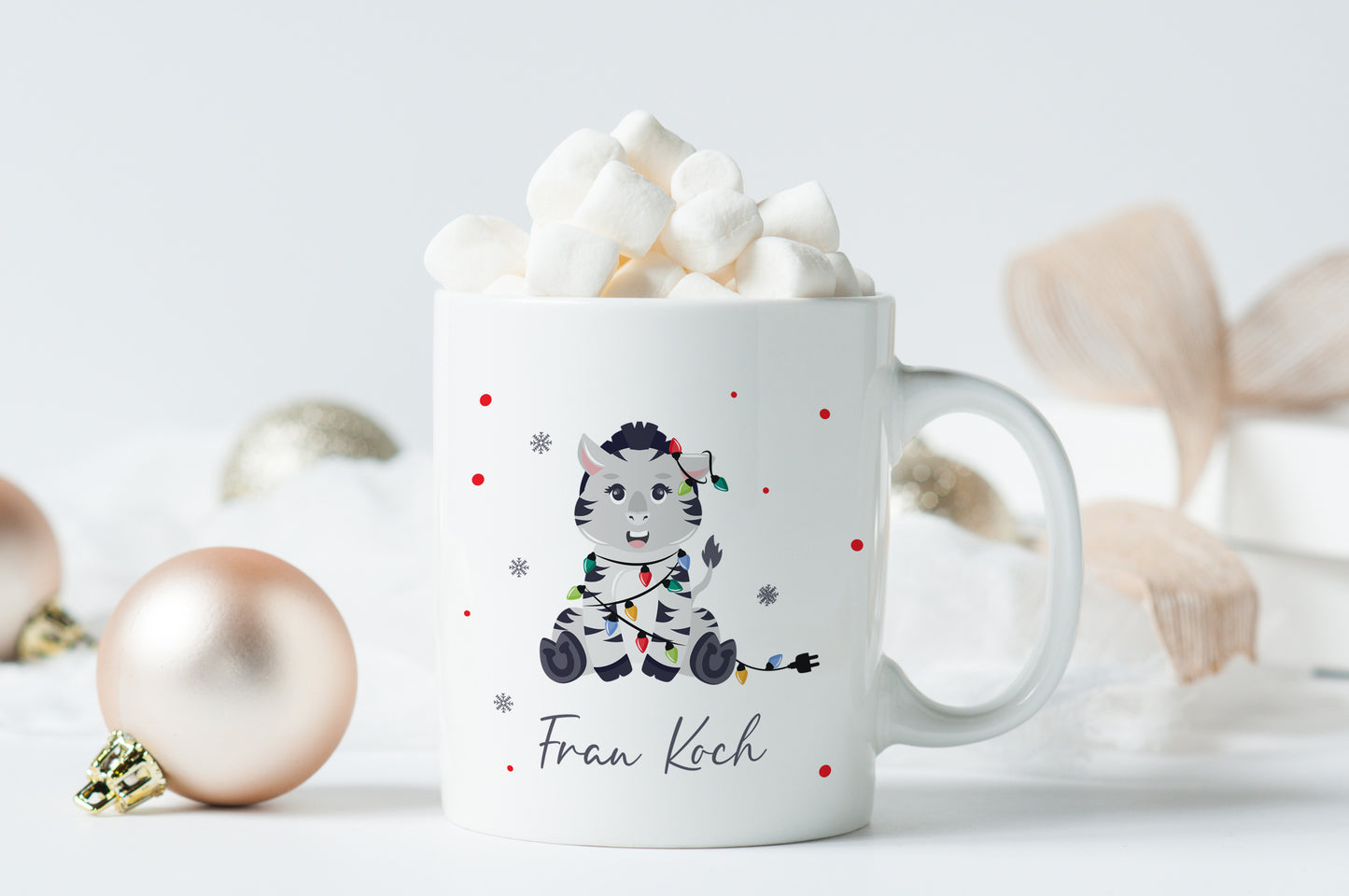Keramik Tasse mit Name | Weihnachts- Zebra