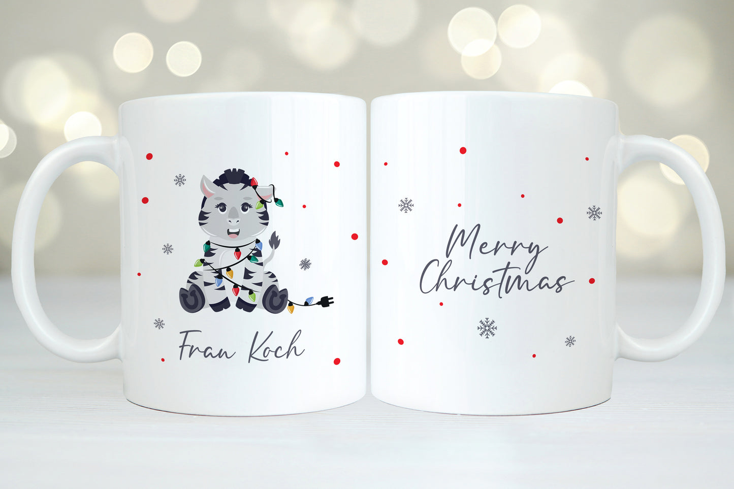 Keramik Tasse mit Name | Weihnachts- Zebra