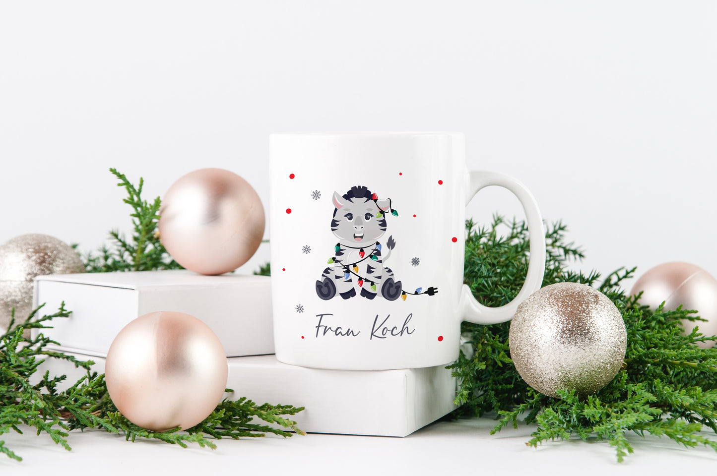 Keramik Tasse mit Name | Weihnachts- Zebra