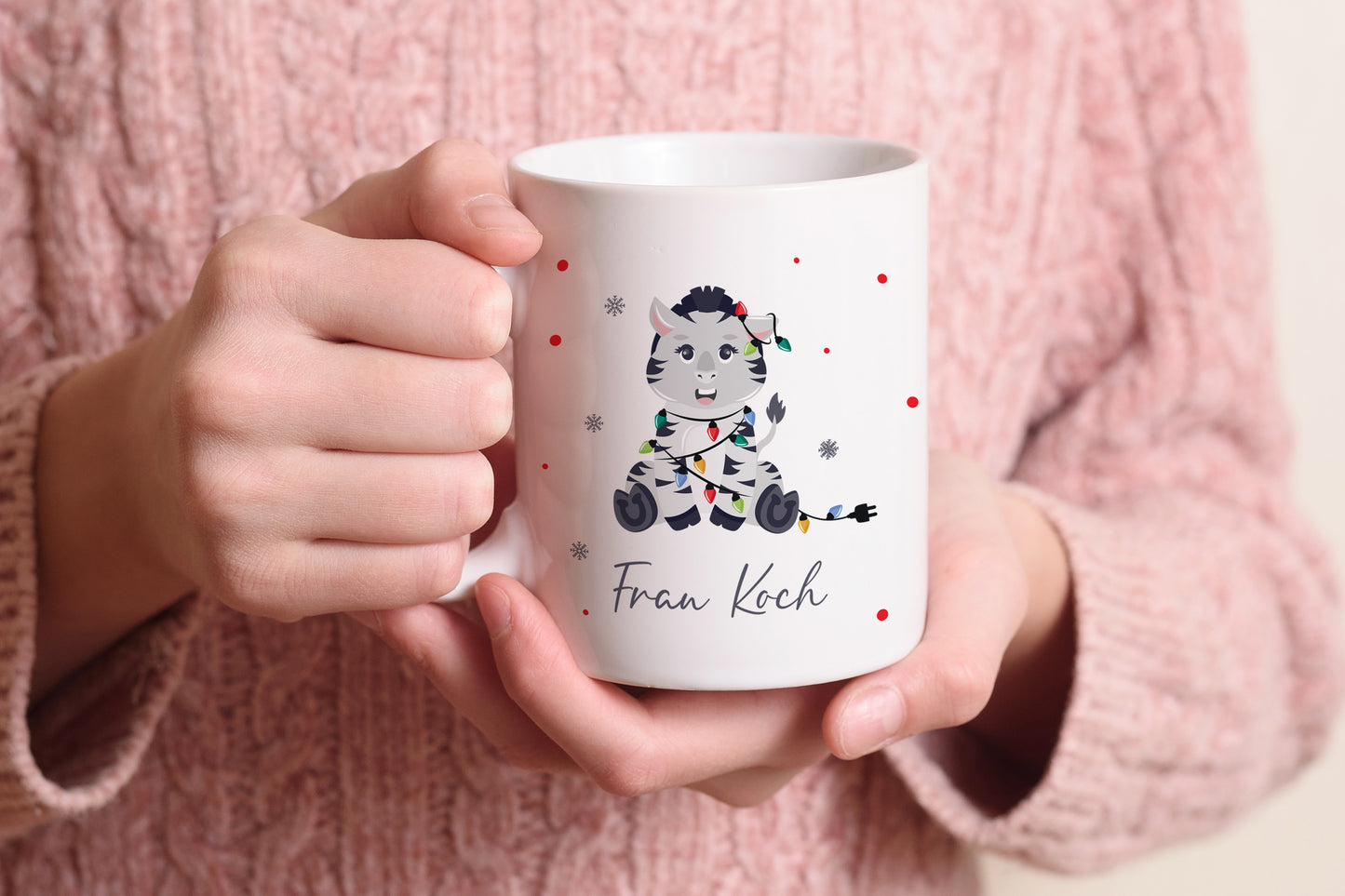 Keramik Tasse mit Name | Weihnachts- Zebra