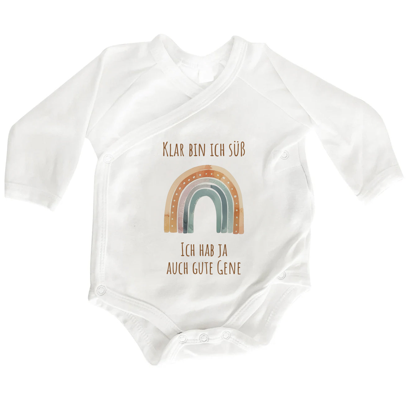 Baby Wickelbody aus Bio-Baumwolle | Klar bin ich süß | Regenbogen | gute Gene | Langarm Baby Body | Perfektes Geschenk zur Geburt - verschenkich.de