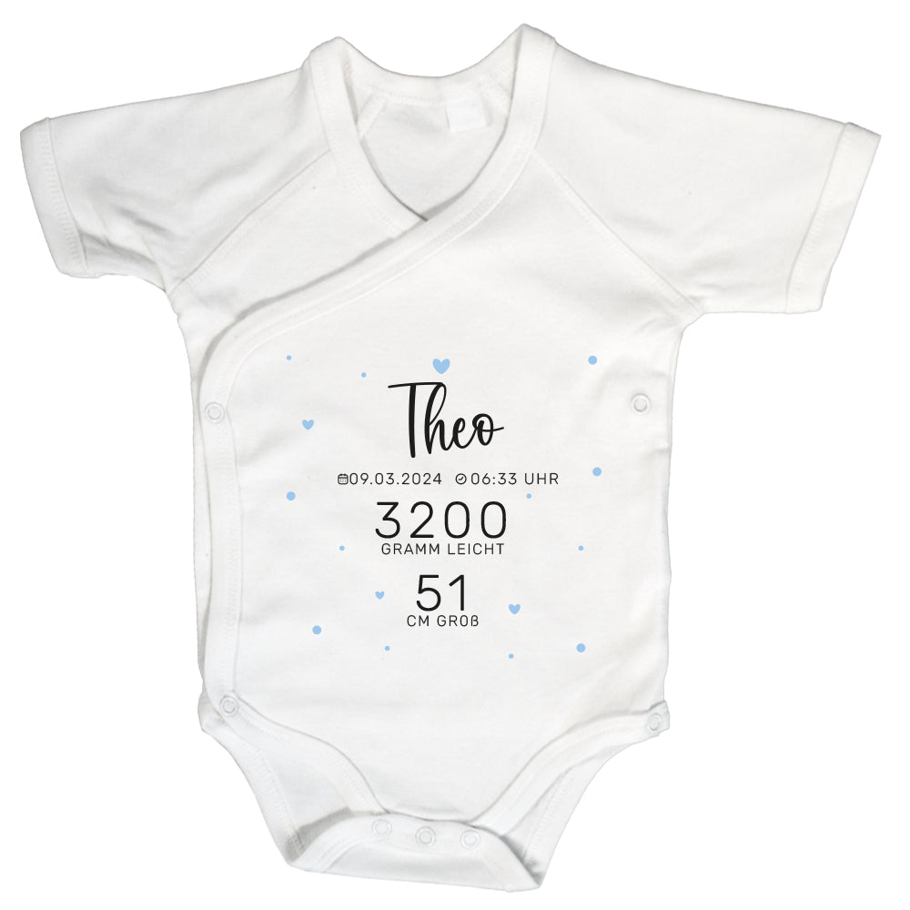 Baby Body Kurzarm mit Name & Geburtsdaten | Wickelbody aus Bio-Baumwolle | Babys Daten
