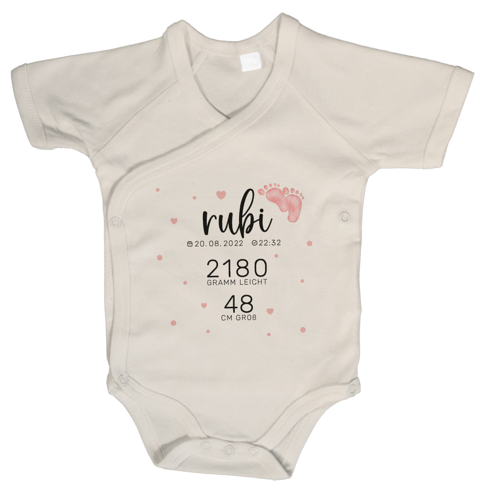 Baby Body Kurzarm mit Name & Geburtsdaten | Wickelbody aus Bio-Baumwolle | Babys Daten