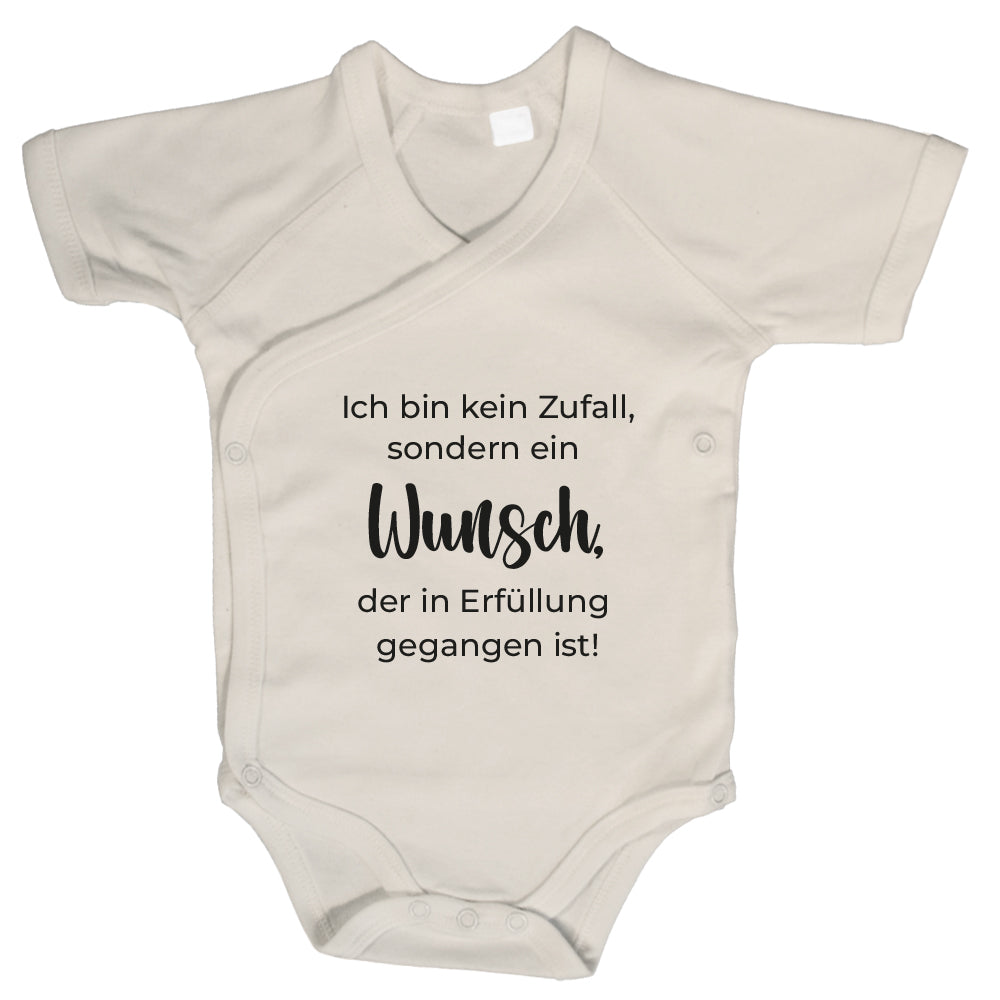 Baby Body Kurzarm mit Spruch | Wickelbody aus Bio-Baumwolle | Ich bin kein Zufall, sondern ein Wunsch