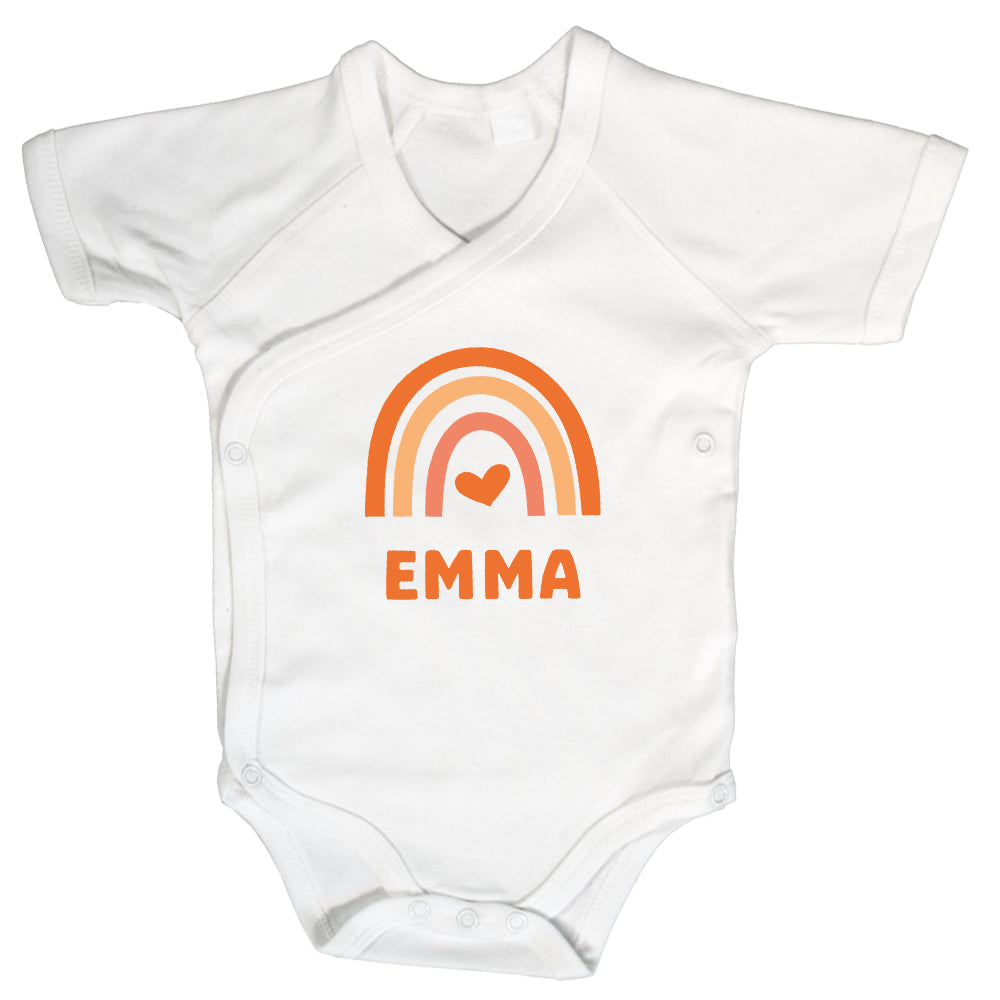 Baby Body Kurzarm mit Name & Geburtsdaten | Wickelbody aus Bio-Baumwolle | Regenbogen Gelb