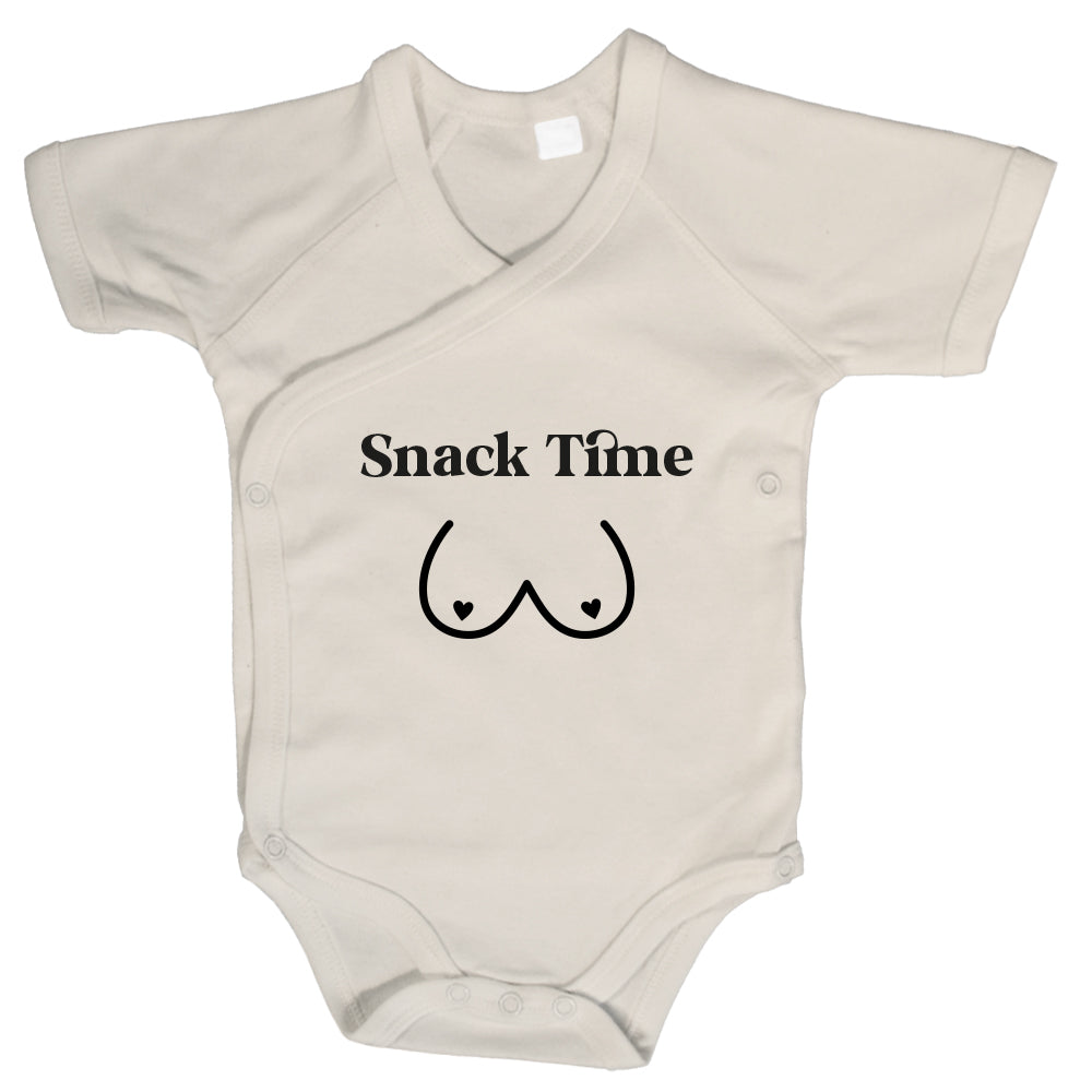 Baby Body Kurzarm mit Spruch | Wickelbody aus Bio-Baumwolle | Snack Time