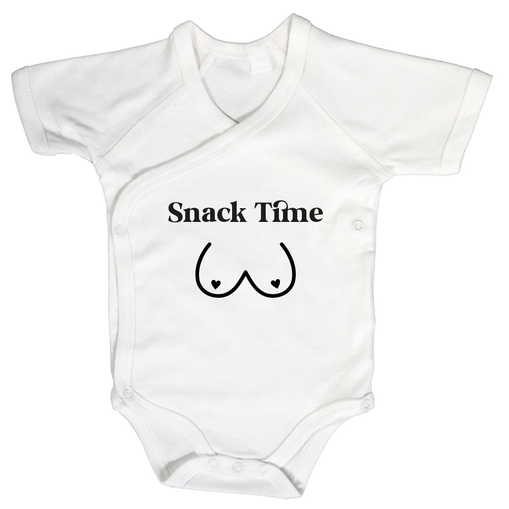 Baby Body Kurzarm mit Spruch | Wickelbody aus Bio-Baumwolle | Snack Time