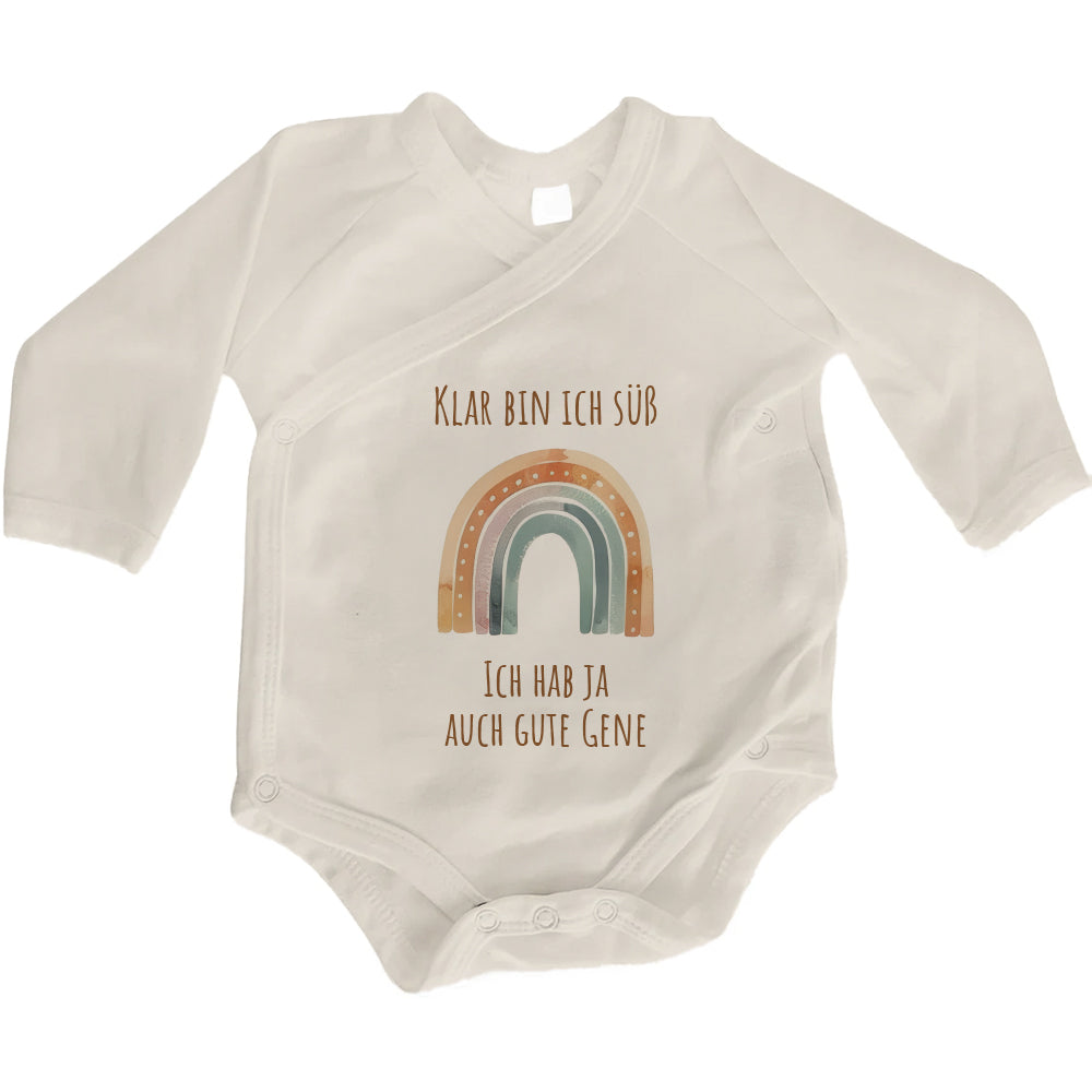 Baby Body Langarm mit Spruch | Wickelbody aus Bio-Baumwolle | Klar bin ich süß