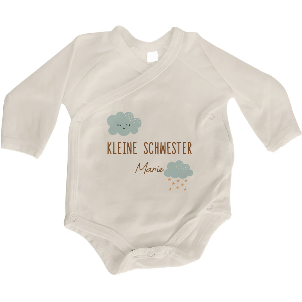 Baby Body Langarm mit Name | Wickelbody aus Bio-Baumwolle | Kleine Schwester