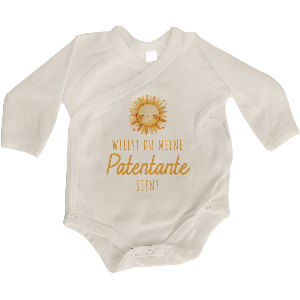 Baby Body Langarm mit Spruch | Wickelbody aus Bio-Baumwolle | Willst du meine Patentante sein?