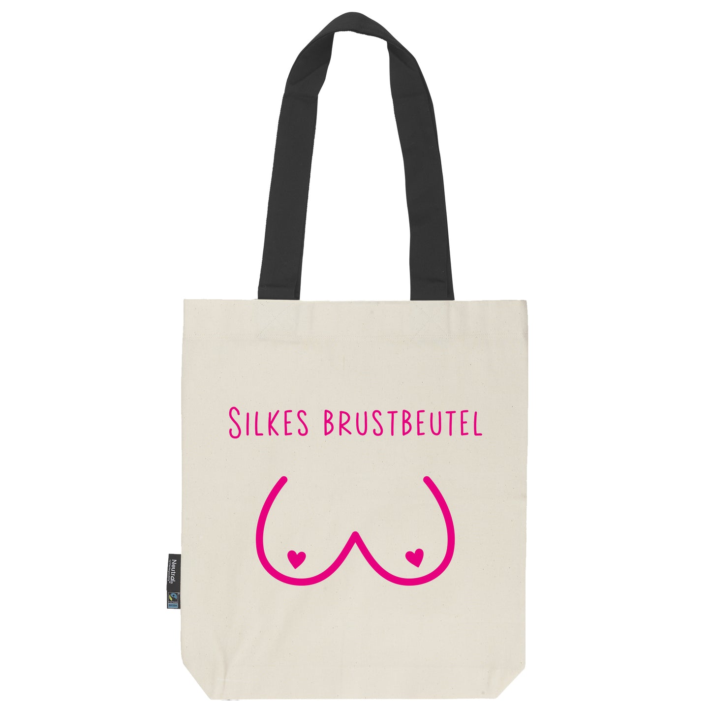 Brustbeutel | feste Stofftasche | lange schwarze Henkel | personalisiert | Brust-Motiv | schwarz oder pink | Bio-Baumwolle | Twill Bag natur - verschenkich.de