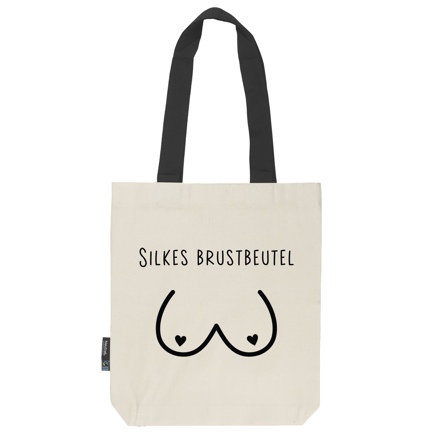 Brustbeutel | feste Stofftasche | lange schwarze Henkel | personalisiert | Brust-Motiv | schwarz oder pink | Bio-Baumwolle | Twill Bag natur - verschenkich.de