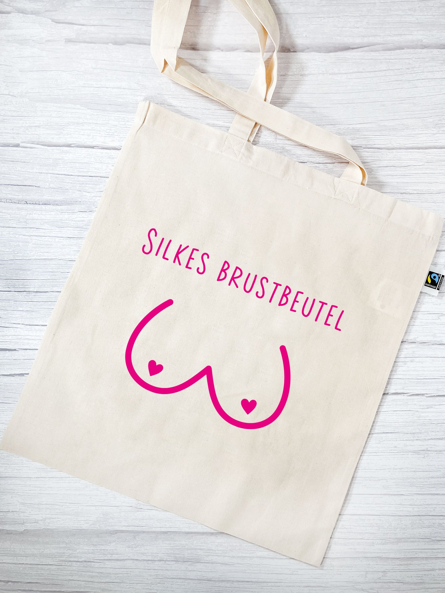 Brustbeutel | Stofftasche personalisiert mit Brust-Motiv und Name | schwarz oder pink | Tasche natur aus Bio- Baumwolle | Geschenk mit Humor - verschenkich.de