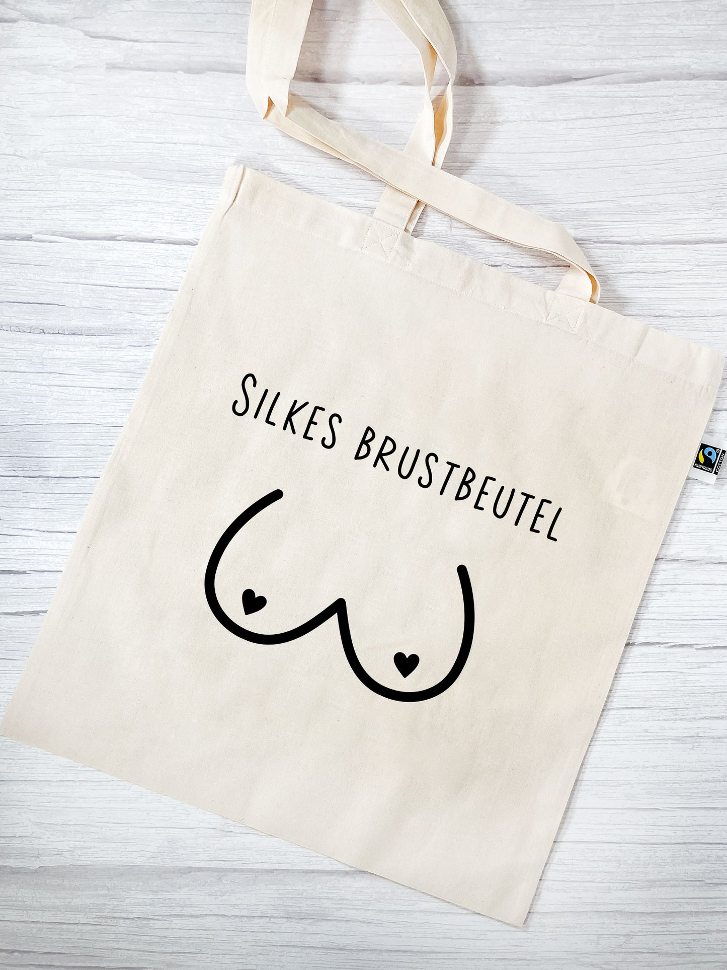 Brustbeutel | Stofftasche personalisiert mit Brust-Motiv und Name | schwarz oder pink | Tasche natur aus Bio- Baumwolle | Geschenk mit Humor - verschenkich.de