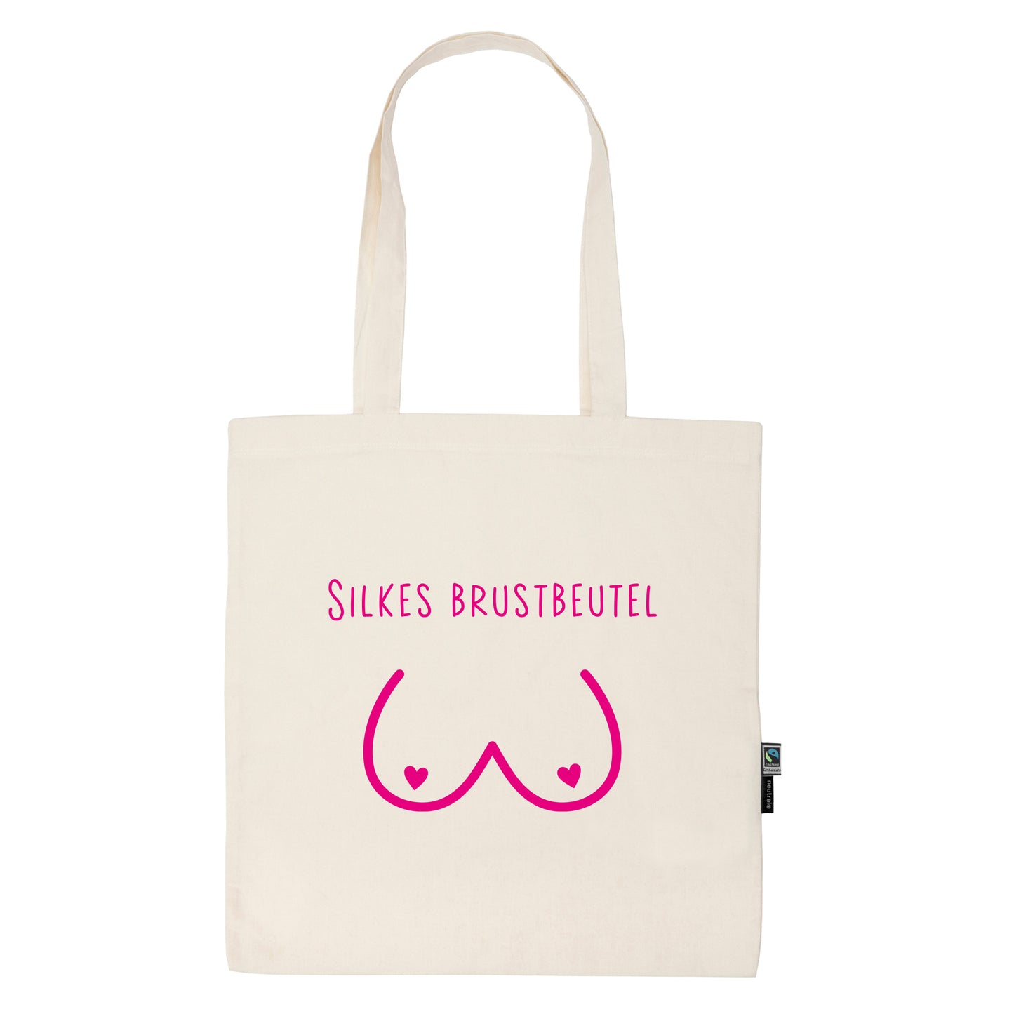 Brustbeutel | Stofftasche personalisiert mit Brust-Motiv und Name | schwarz oder pink | Tasche natur aus Bio- Baumwolle | Geschenk mit Humor - verschenkich.de