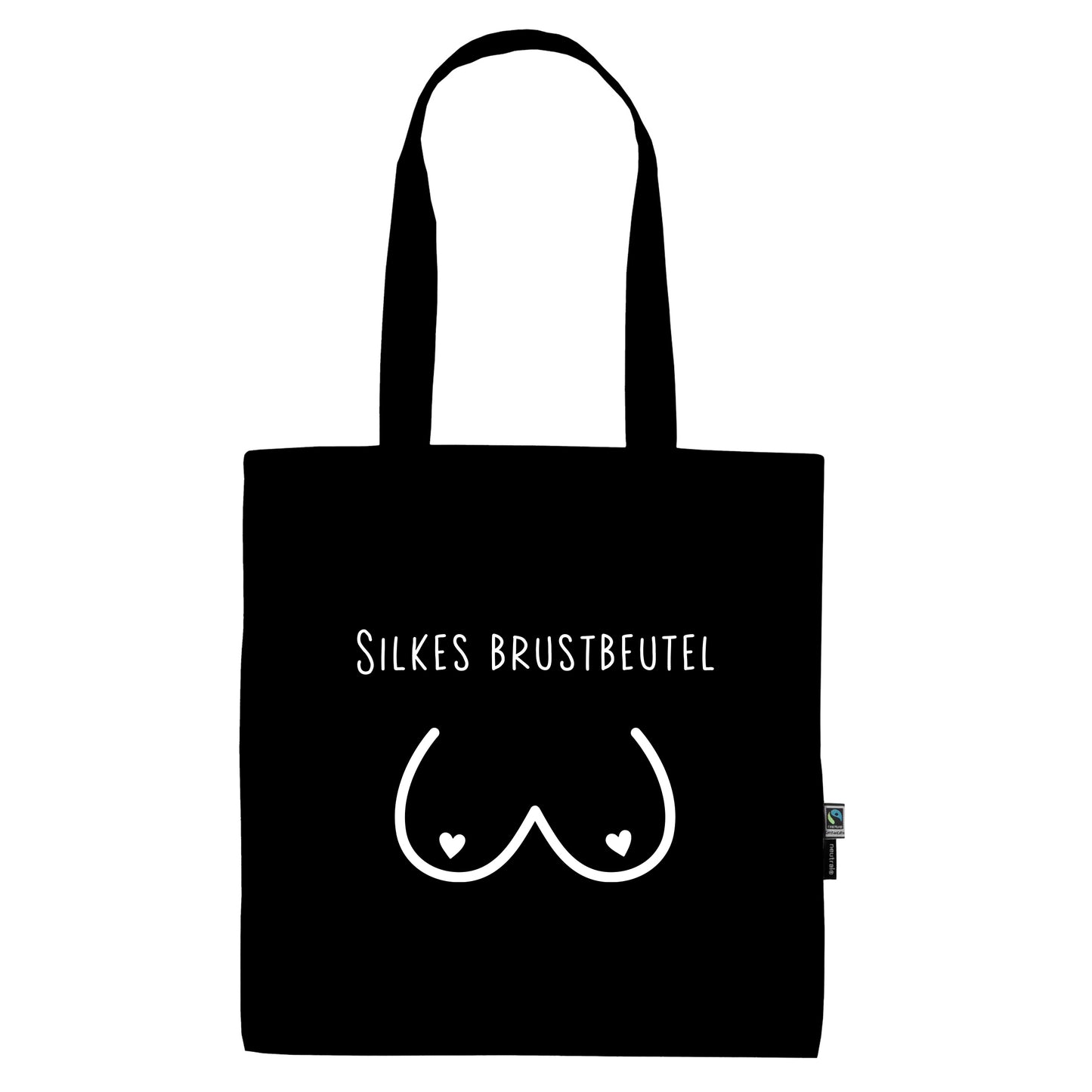 Brustbeutel | Stofftasche personalisiert mit Brust-Motiv und Name | weißer Druck | Tasche schwarz aus Bio- Baumwolle | Geschenk mit Humor - verschenkich.de
