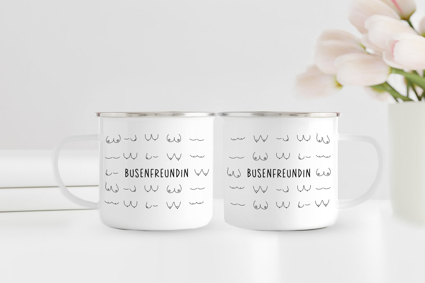 Busenfreundin 2.0 | Emaillebecher | Rand schwarz oder silber | entzückendes Geschenk | Tasse für beste und liebste Freundin | kurz BFF - verschenkich.de