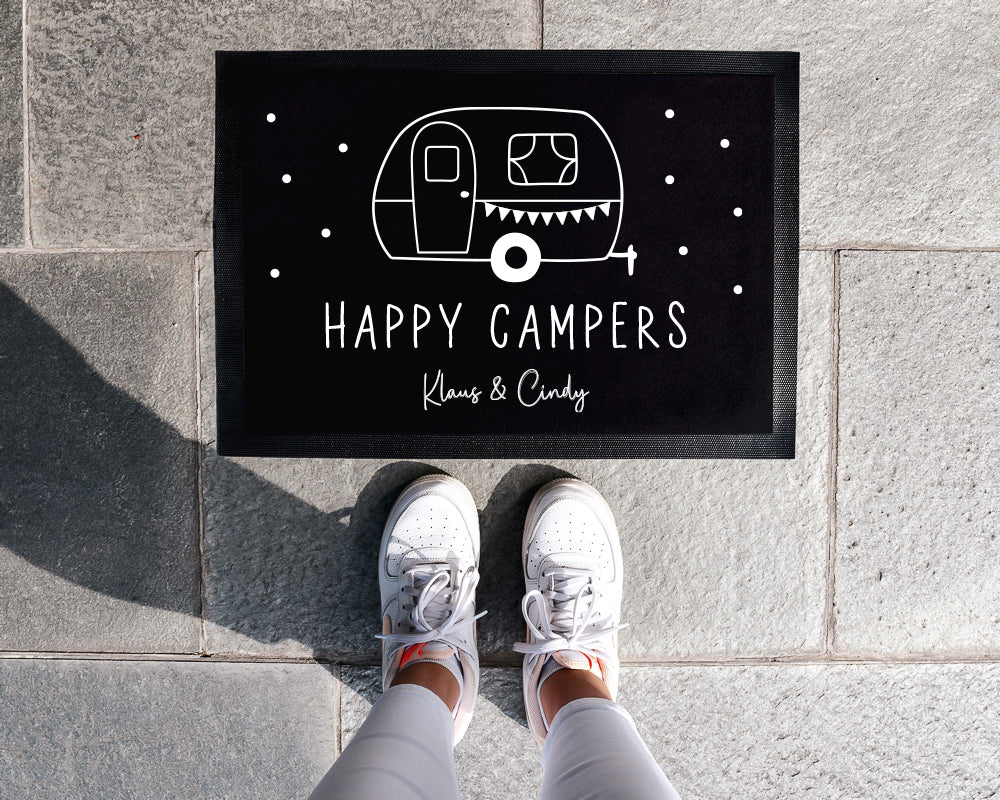 Fußmatte 'Happy Campers' mit Name | 35x50 cm oder 40x60 cm mit rutschfester Unterseite - verschenkich.de