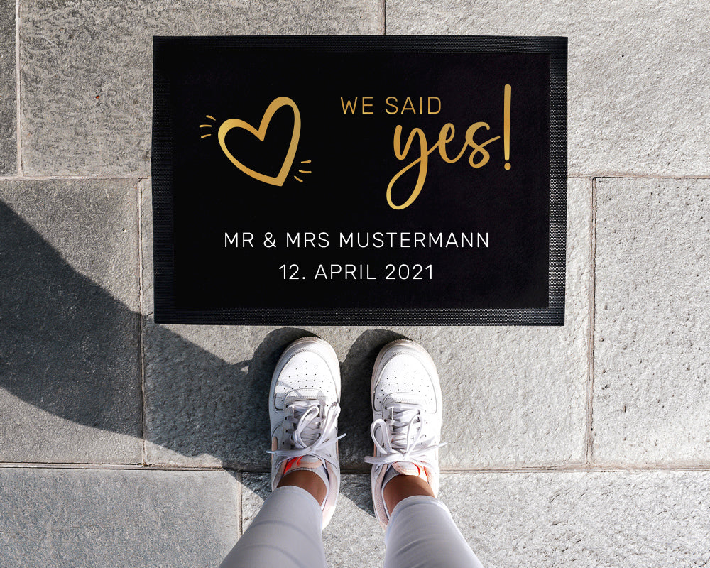 Fußmatte mit Namen + Datum | We said yes - Goldverlauf