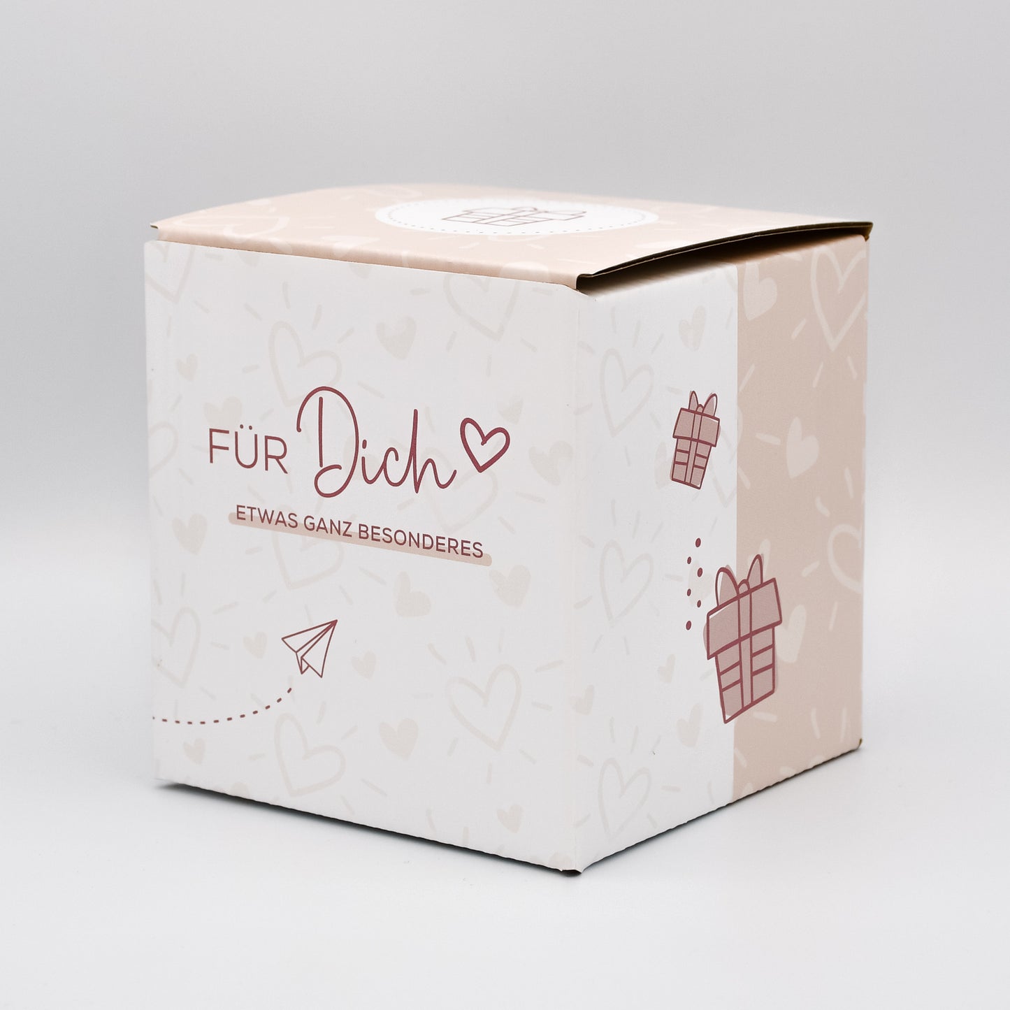 Geschenkbox | Geschenkkarton | passend für Tassen, Spardosen aus Keramik und Emaille Becher | reinstellen, zuklappen und verschenken - verschenkich.de