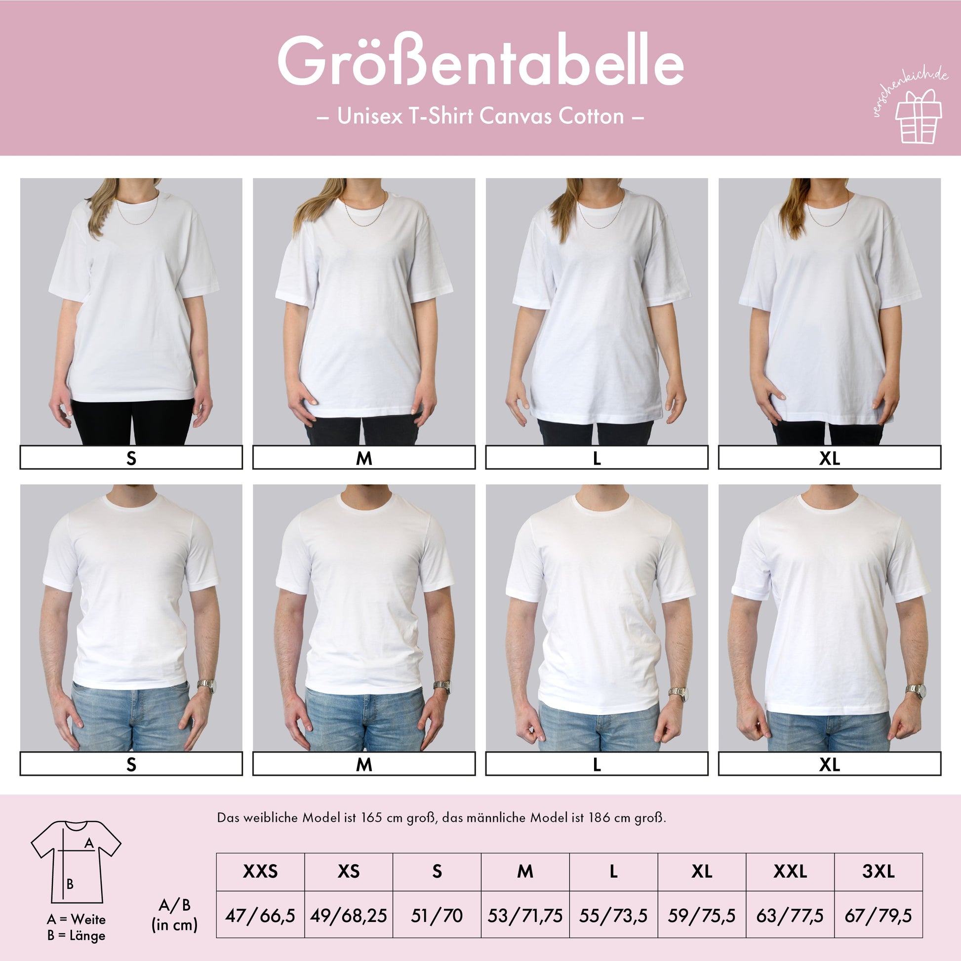 Größentabelle unisex T-Shirts