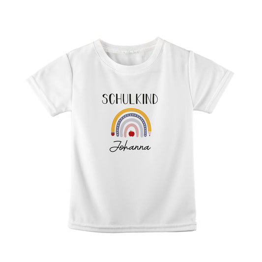 T-Shirt Kinder | Bio-Baumwolle | Schulkind | Regenbogen + Stift + Apfel