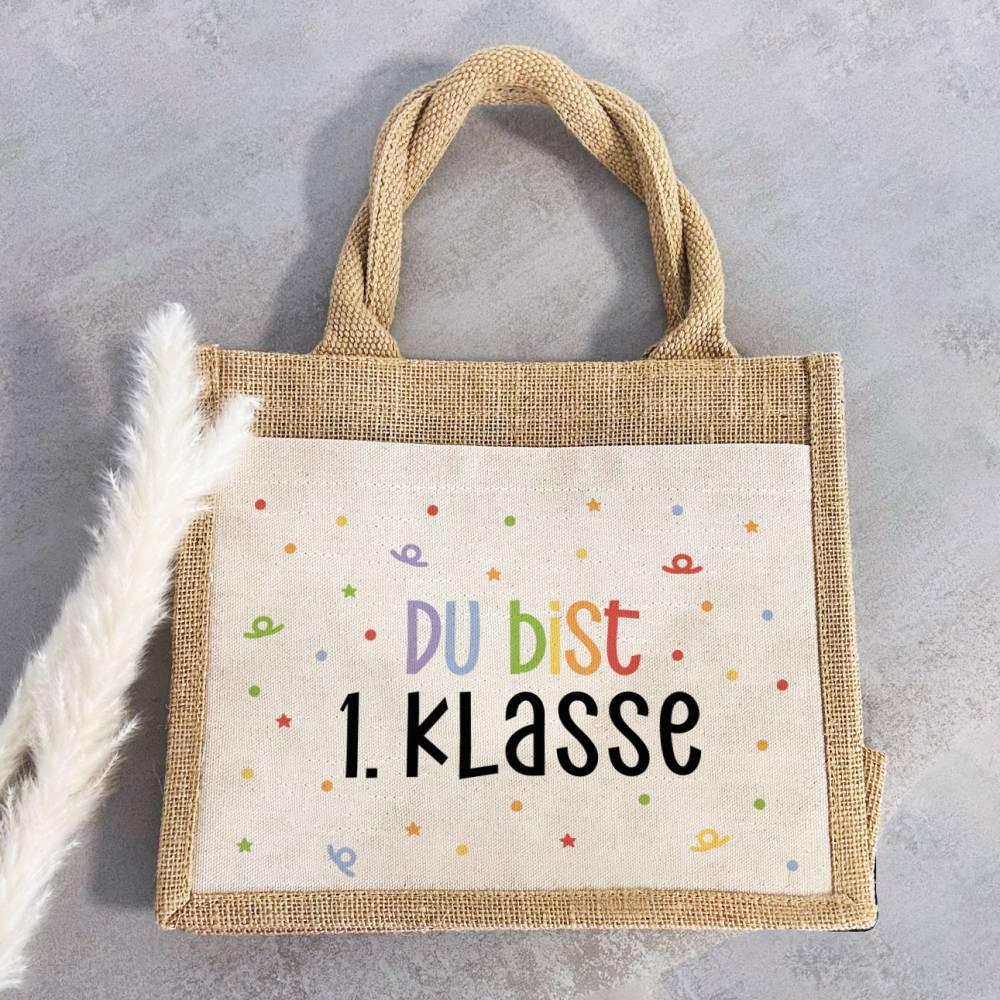 Einschulung | Jute Pocket Tasche | Du bist erste Klasse | Konfetti 4 | auch als Geschenktasche für den Schulanfang - verschenkich.de