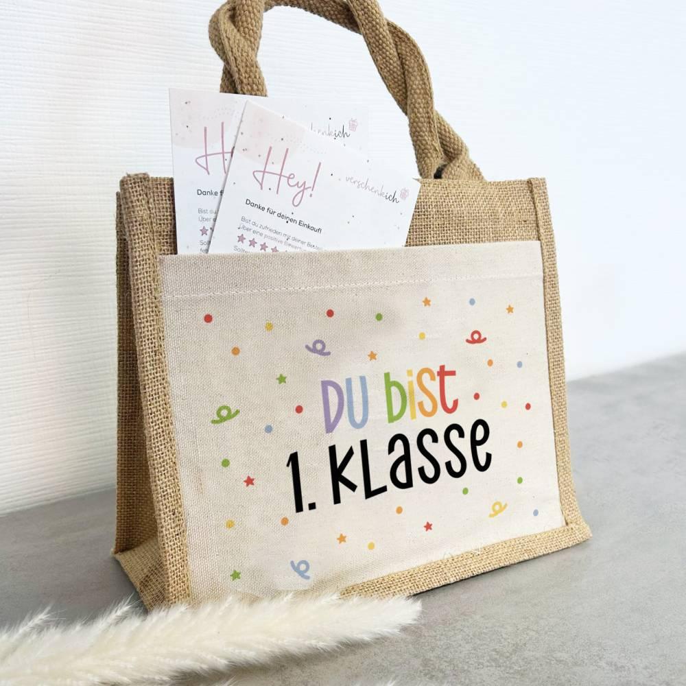 Einschulung | Jute Pocket Tasche | Du bist erste Klasse | Konfetti 4 | auch als Geschenktasche für den Schulanfang - verschenkich.de