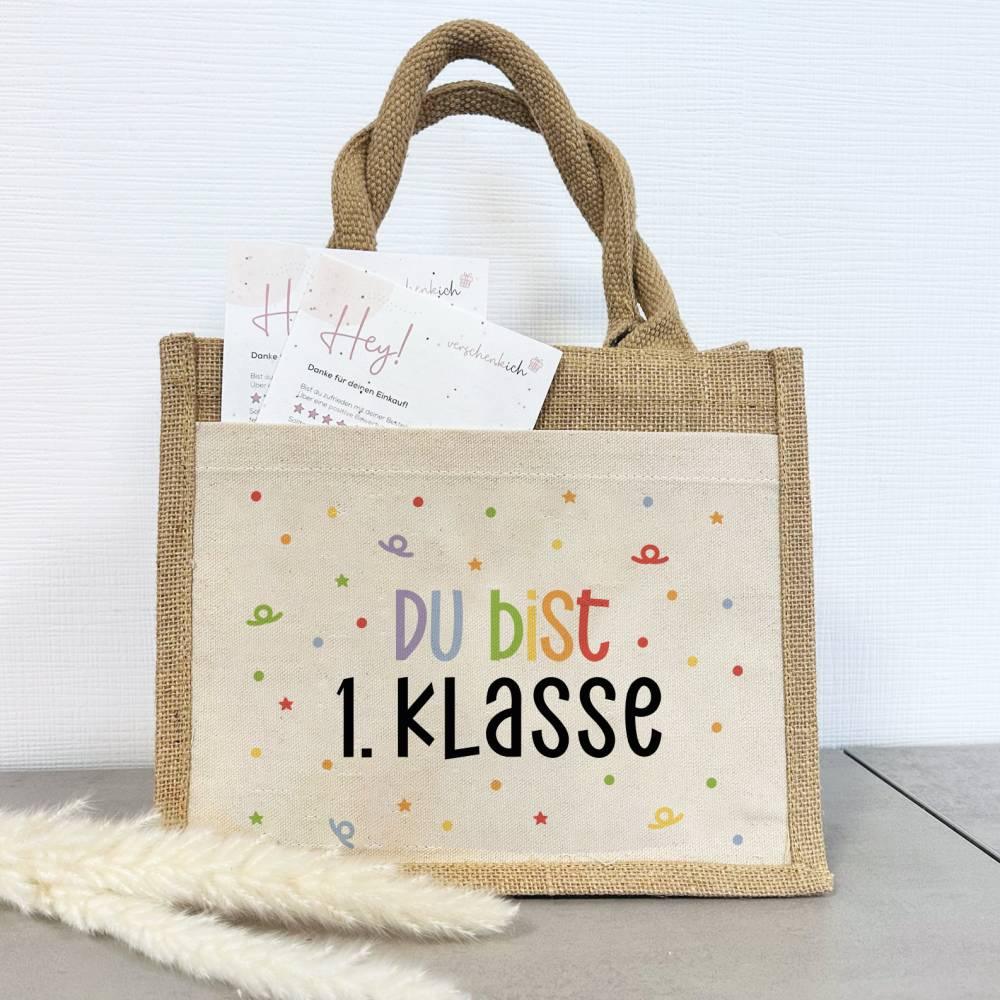 Einschulung | Jute Pocket Tasche | Du bist erste Klasse | Konfetti 4 | auch als Geschenktasche für den Schulanfang - verschenkich.de