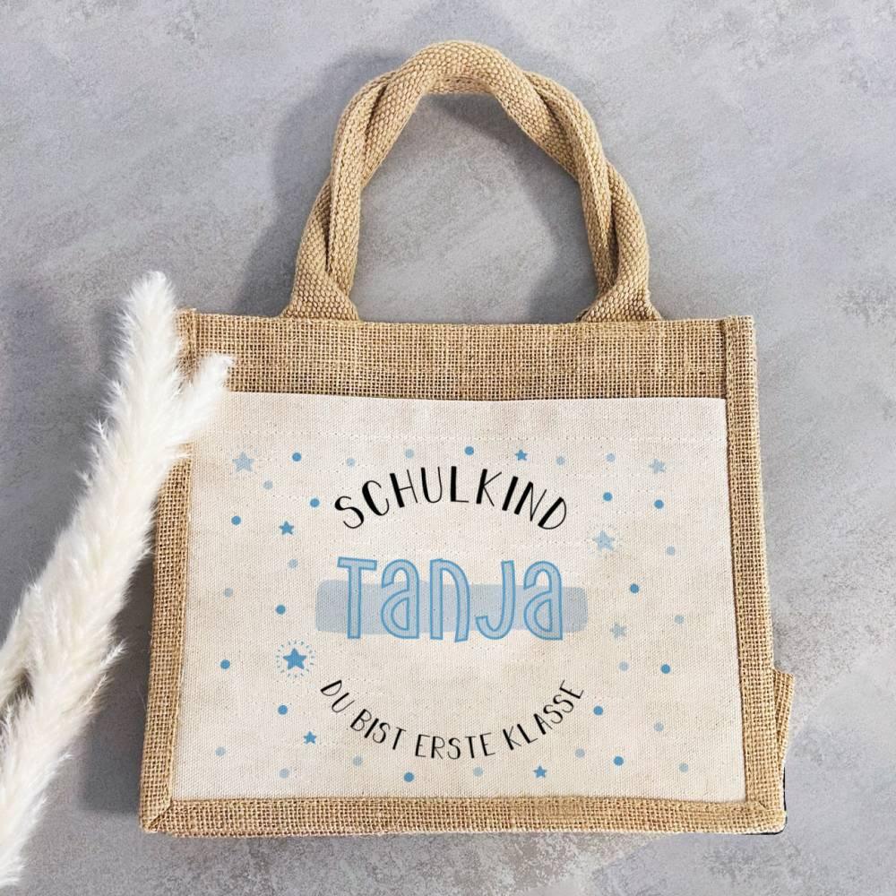 Personalisierte Schulkind-Tasche mit eigenen Namen oder Wunschname - Motiv: Schulkind Blau - verschenkich.de