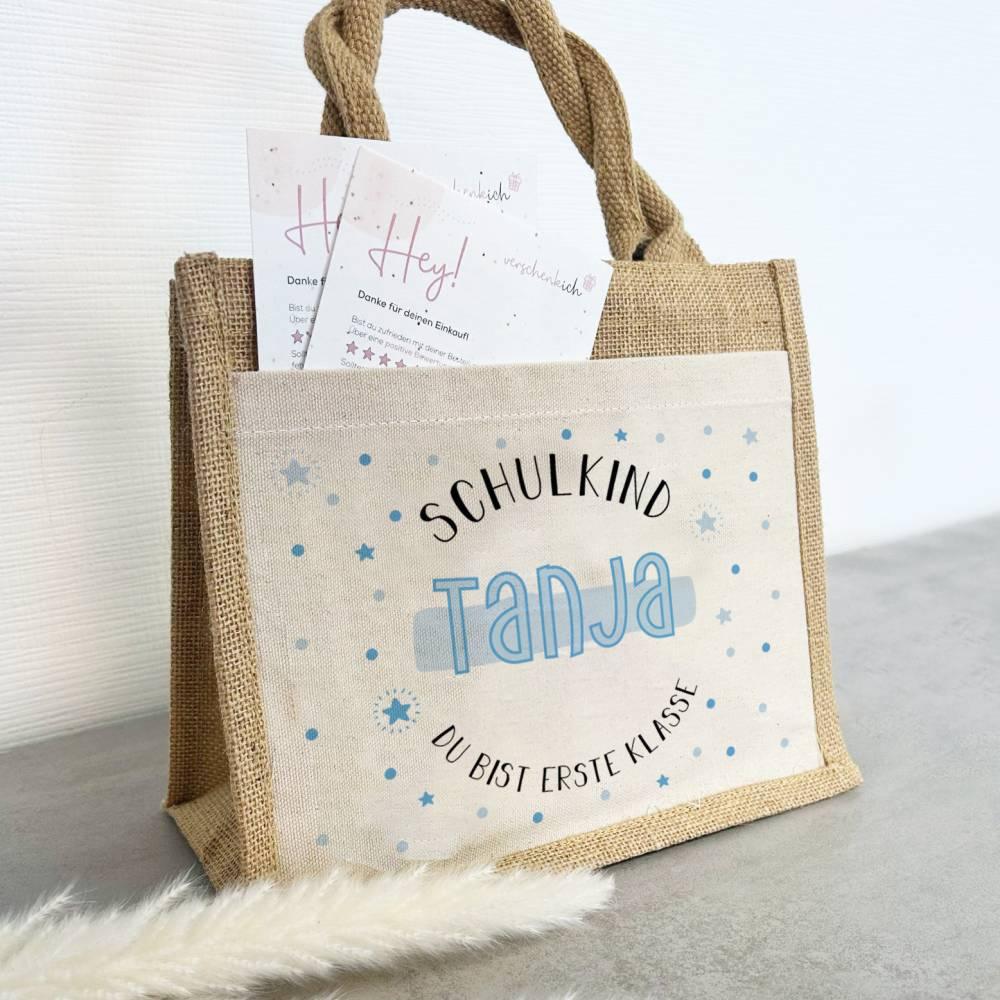Personalisierte Schulkind-Tasche mit eigenen Namen oder Wunschname - Motiv: Schulkind Blau - verschenkich.de