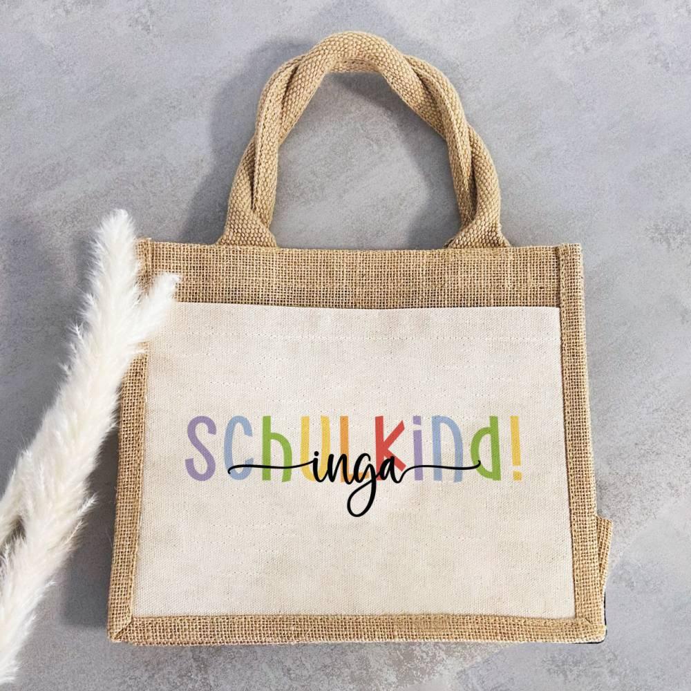 Personalisierte Schulkind-Tasche mit eigenen Namen oder Wunschname - Motiv: Schulkind Bunt 2 - verschenkich.de