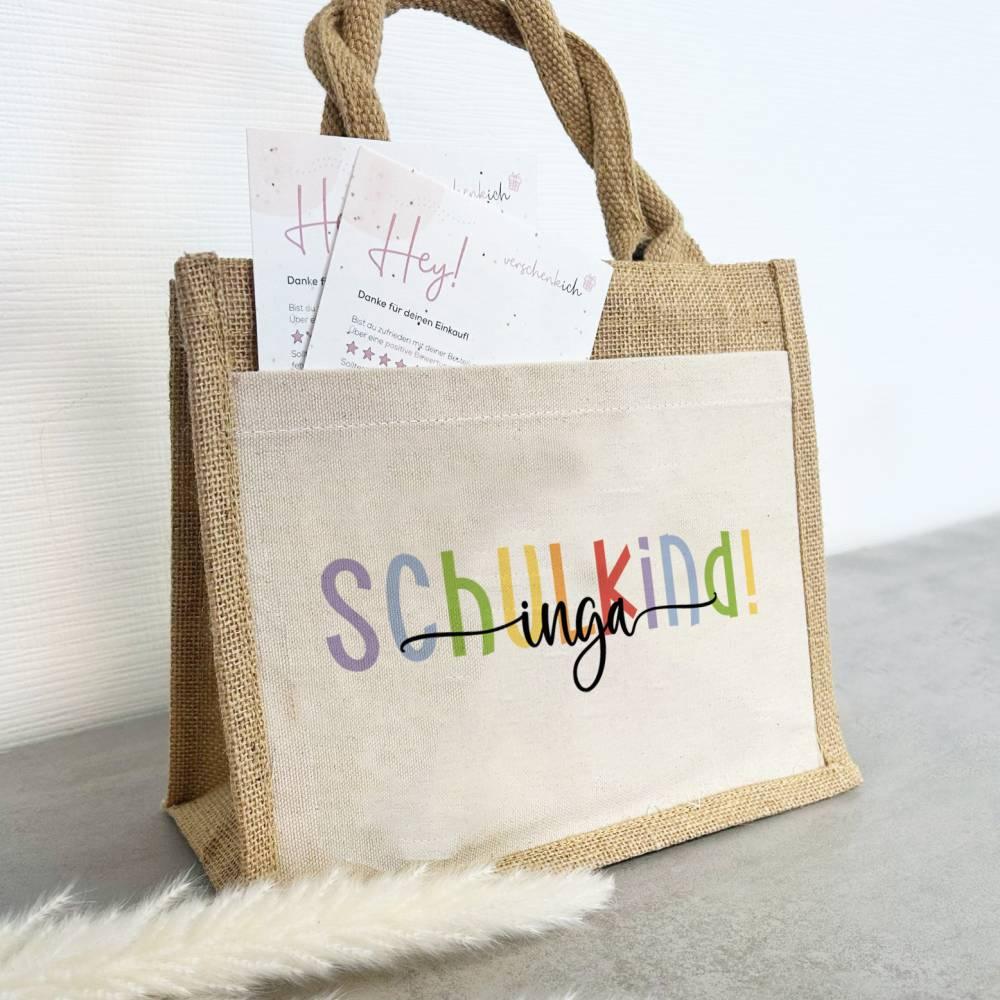 Personalisierte Schulkind-Tasche mit eigenen Namen oder Wunschname - Motiv: Schulkind Bunt 2 - verschenkich.de