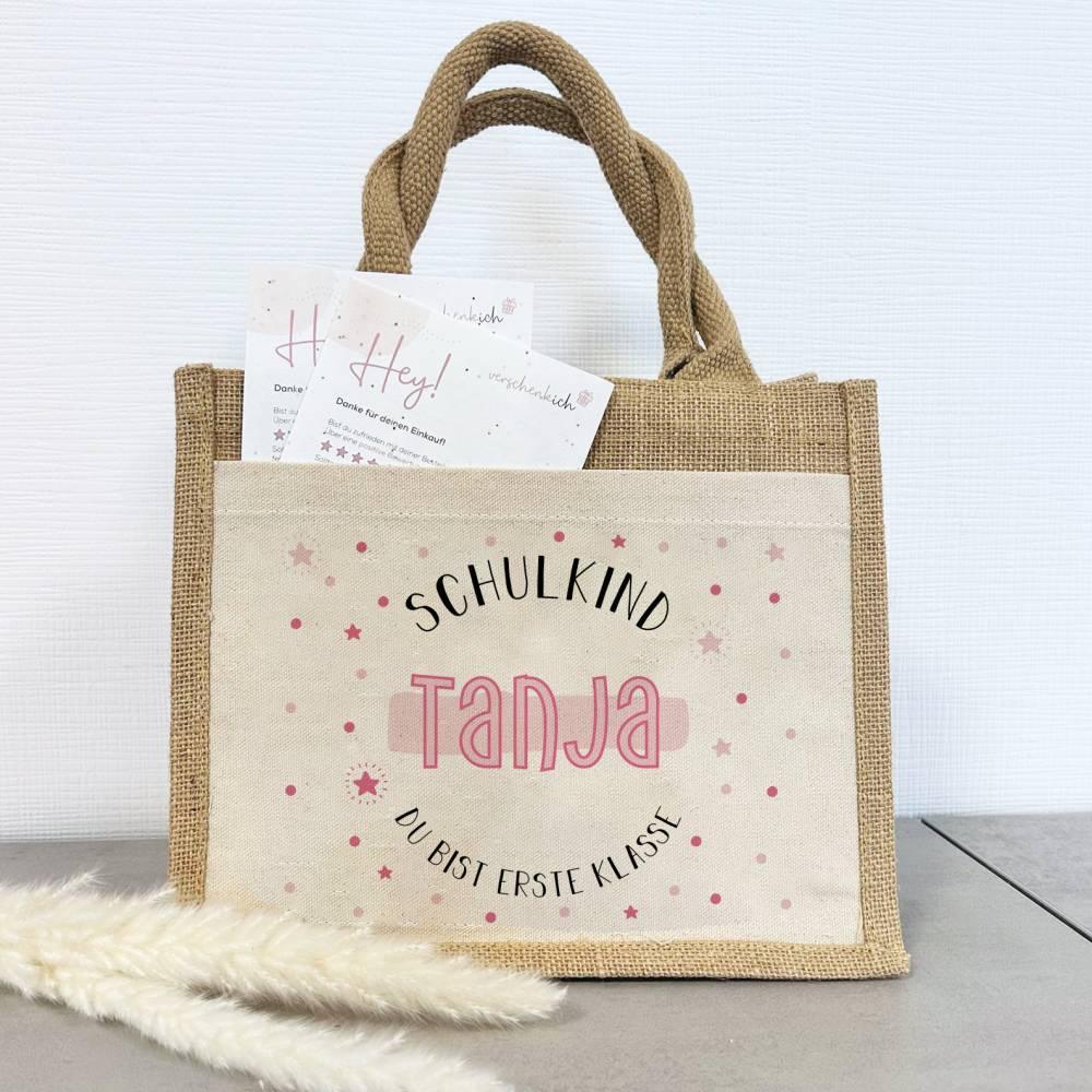 Personalisierte Schulkind-Tasche mit eigenen Namen oder Wunschname - Motiv: Schulkind Rosa - verschenkich.de