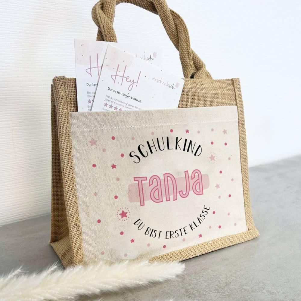 Personalisierte Schulkind-Tasche mit eigenen Namen oder Wunschname - Motiv: Schulkind Rosa - verschenkich.de
