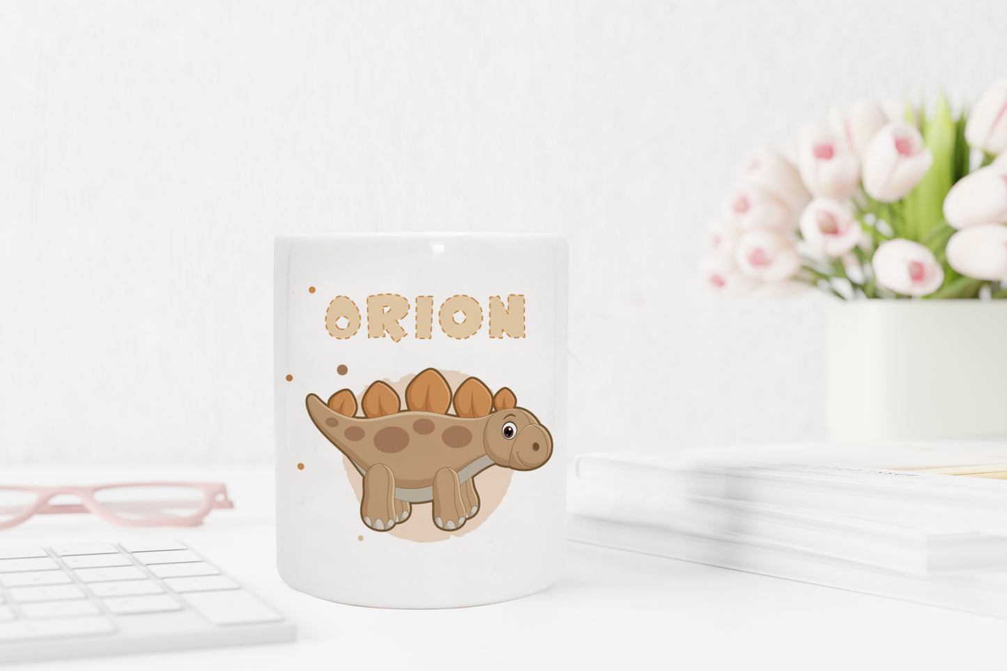 Personalisierte Spardose aus Keramik | mit Wunschnamen | Dino 3 | Stegosaurus | orange | Geldgeschenk für Dinosaurier Fan - verschenkich.de