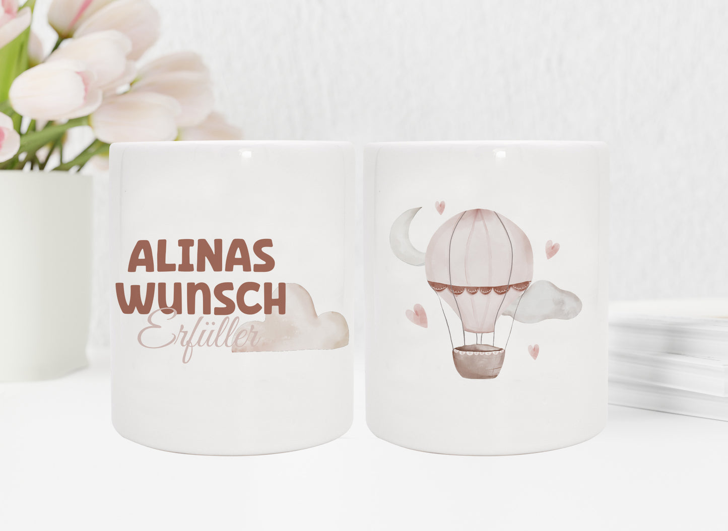 Personalisierte Spardose aus Keramik | mit Wunschnamen | Wunscherfüller alt-rosa | Perfekt um Geld zu - verschenkich.de
