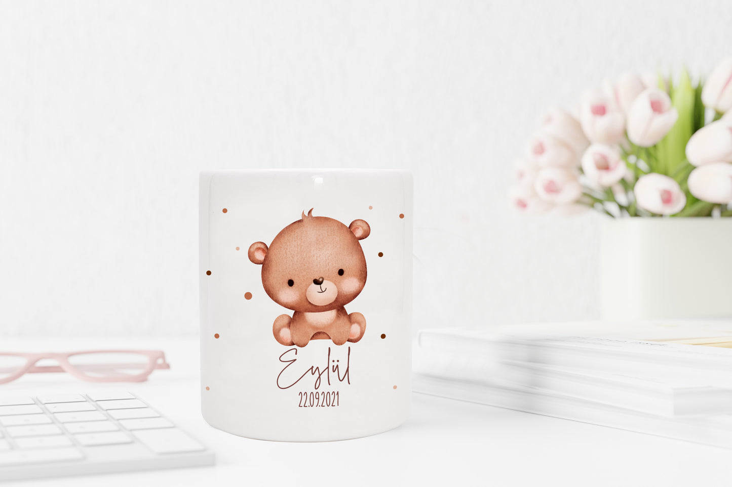 Personalisierte Spardose aus Keramik | mit Wunschnamen und Datum | Bär | Tierkinder | Geldgeschenk zur Geburt, Taufe oder Geburtstag - verschenkich.de