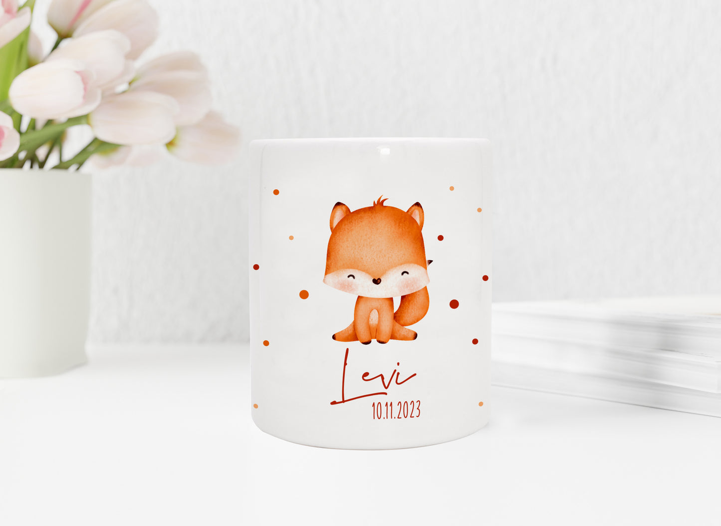 Personalisierte Spardose aus Keramik | mit Wunschnamen und Datum | Fuchs | Tierkinder | Geldgeschenk zur Geburt, Taufe oder Geburtstag - verschenkich.de