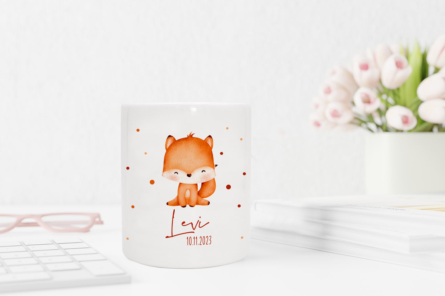 Personalisierte Spardose aus Keramik | mit Wunschnamen und Datum | Fuchs | Tierkinder | Geldgeschenk zur Geburt, Taufe oder Geburtstag - verschenkich.de