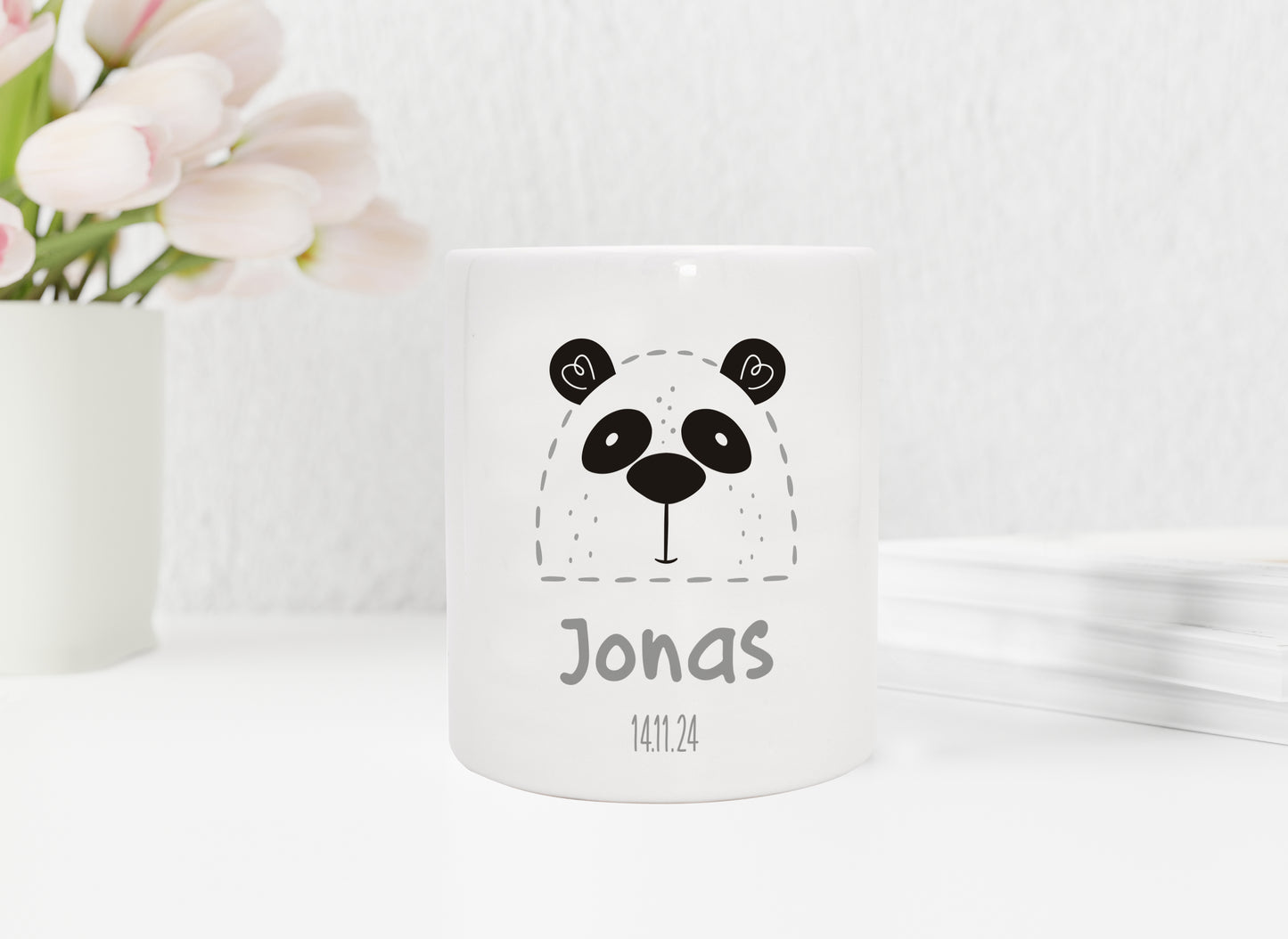 Personalisierte Spardose aus Keramik | Panda mit Name und Datum - verschenkich.de