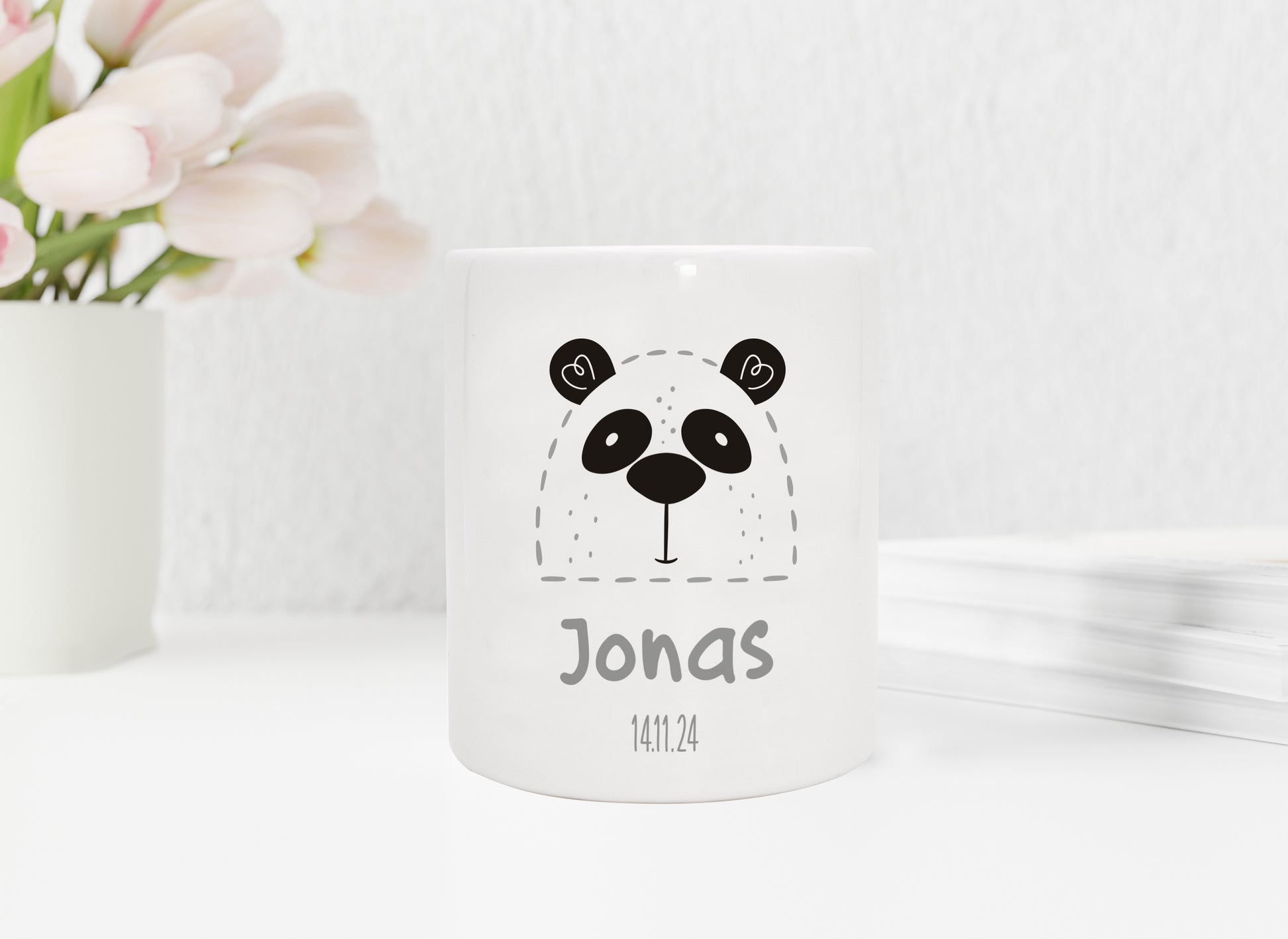 Personalisierte Spardose aus Keramik | Panda mit Name und Datum - verschenkich.de