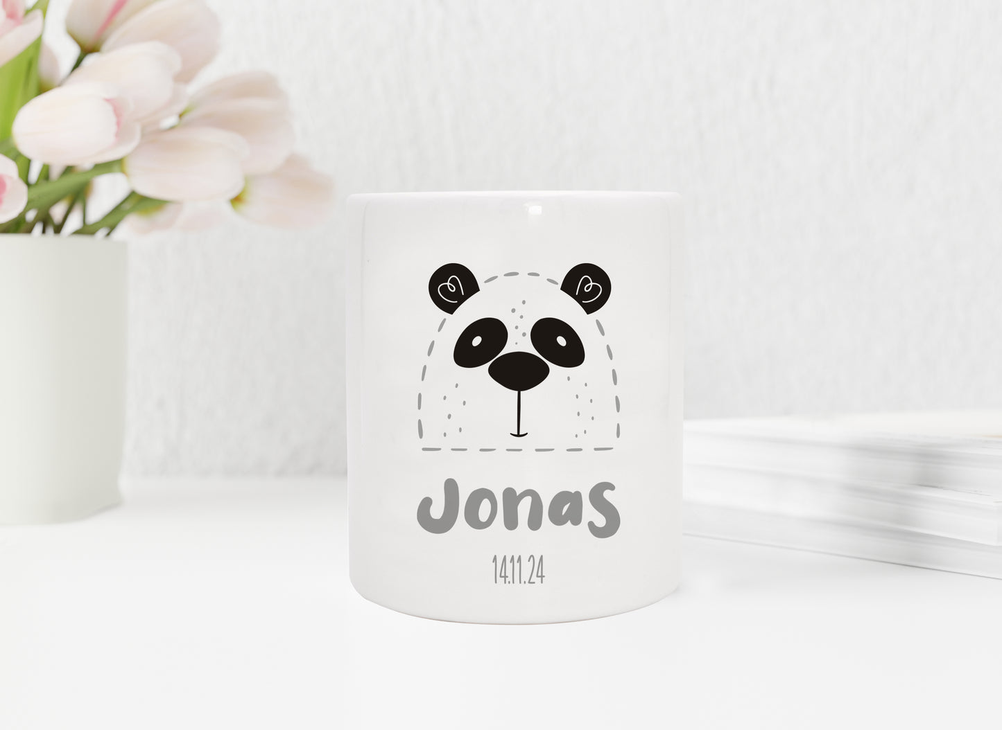 Personalisierte Spardose aus Keramik | Panda mit Name und Datum - verschenkich.de