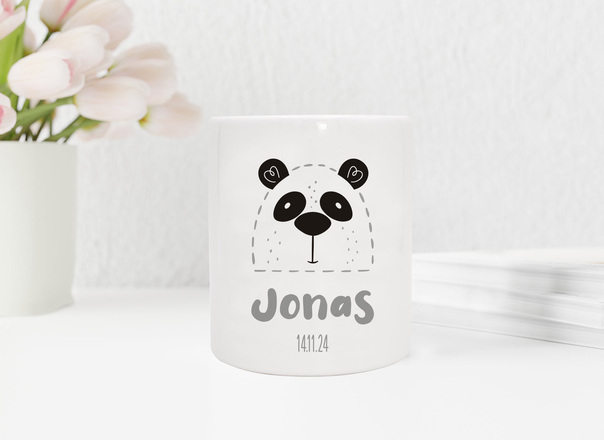Personalisierte Spardose aus Keramik | Panda mit Name und Datum - verschenkich.de
