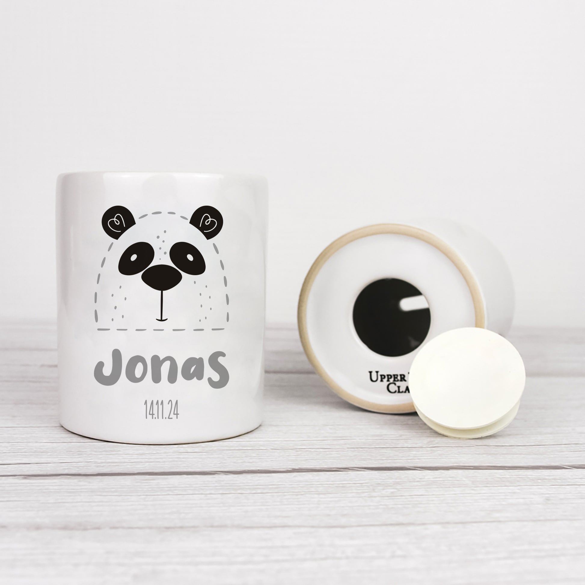 Personalisierte Spardose aus Keramik | Panda mit Name und Datum - verschenkich.de