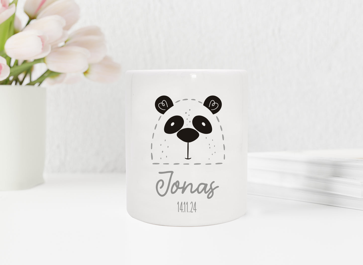Personalisierte Spardose aus Keramik | Panda mit Name und Datum - verschenkich.de